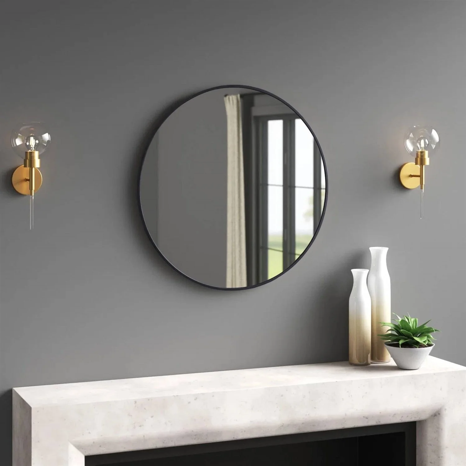 Round 21-inch Wall Mirror in Black - Living Room Bedroom Accent Bathroom Mirror - Image 4