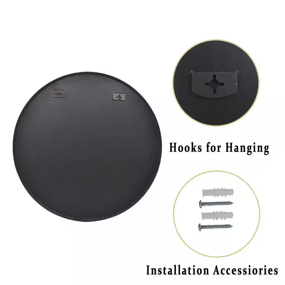 Round 24-inch Circular Bathroom Wall Mirror with Black Frame - Image 5