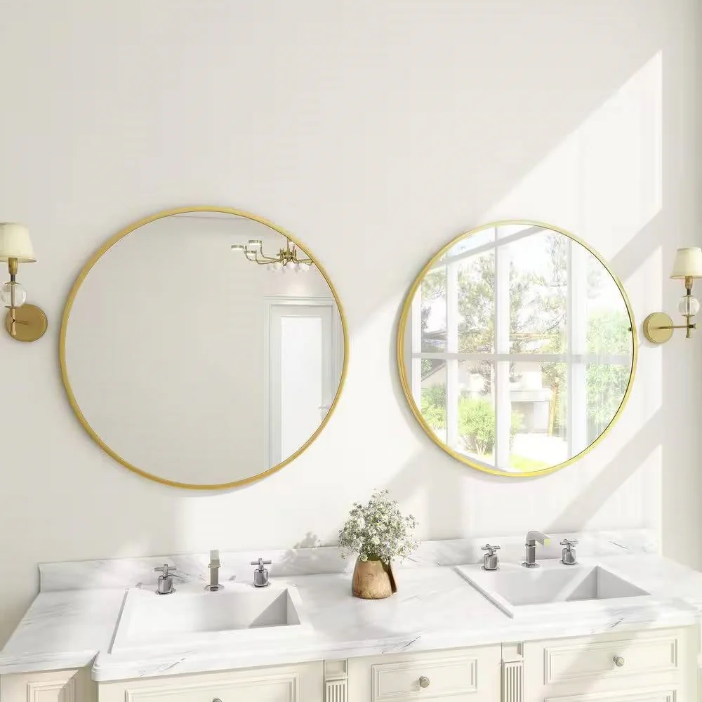 Round 24-inch Circular Bathroom Wall Mirror with Gold Frame - Image 2