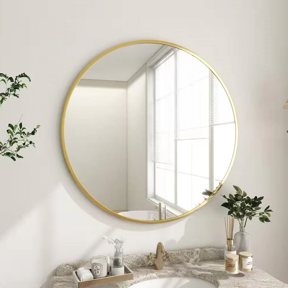 Round 24-inch Circular Bathroom Wall Mirror with Gold Frame - Image 3