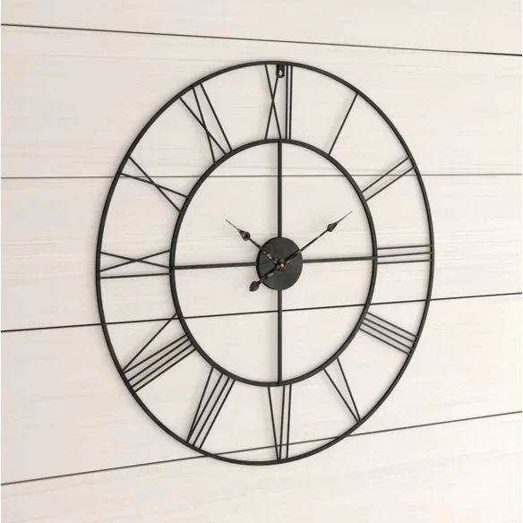 Round 24-inch Metal Wall Clock with Roman Numerals - Image 2