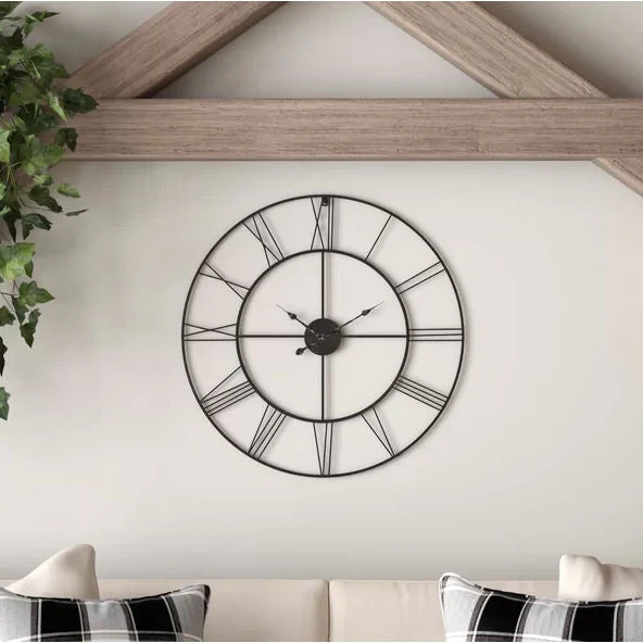 Round 24-inch Metal Wall Clock with Roman Numerals - Image 3