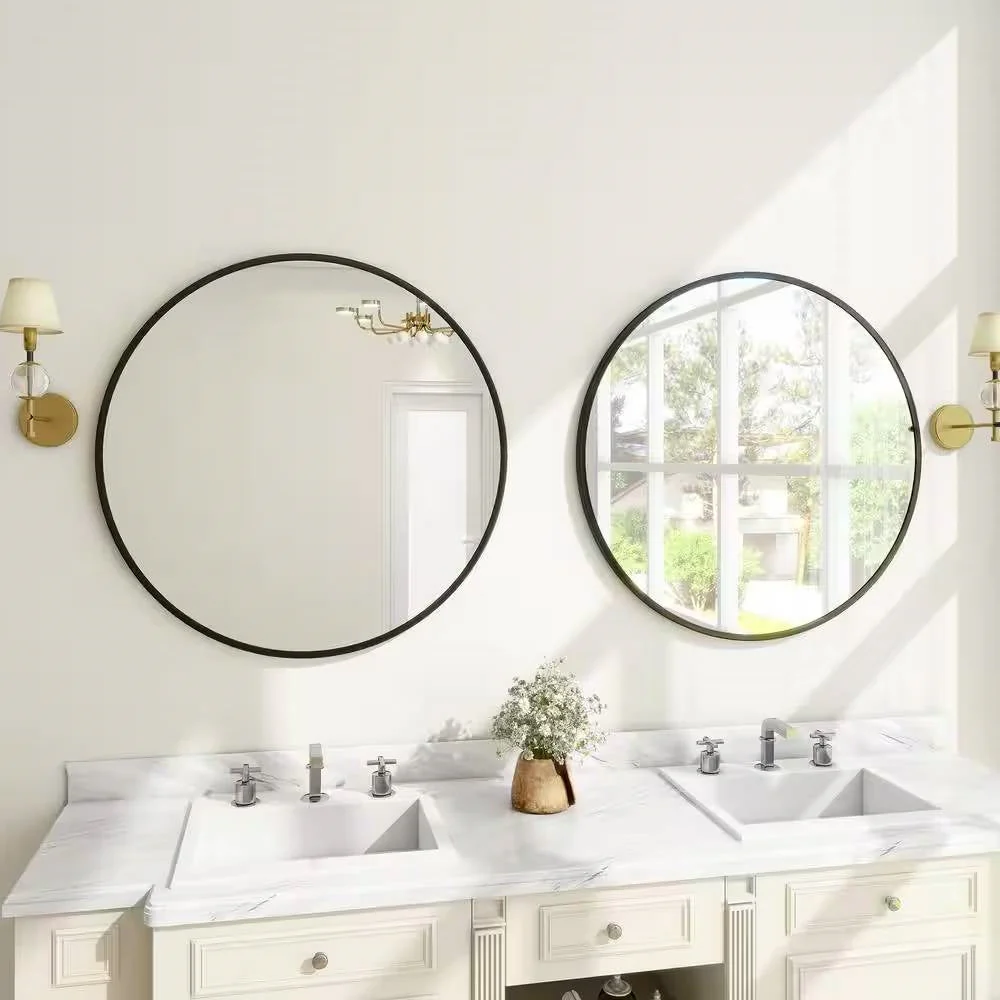 Round 30-inch Circular Bathroom Wall Mirror with Black Frame - Image 2