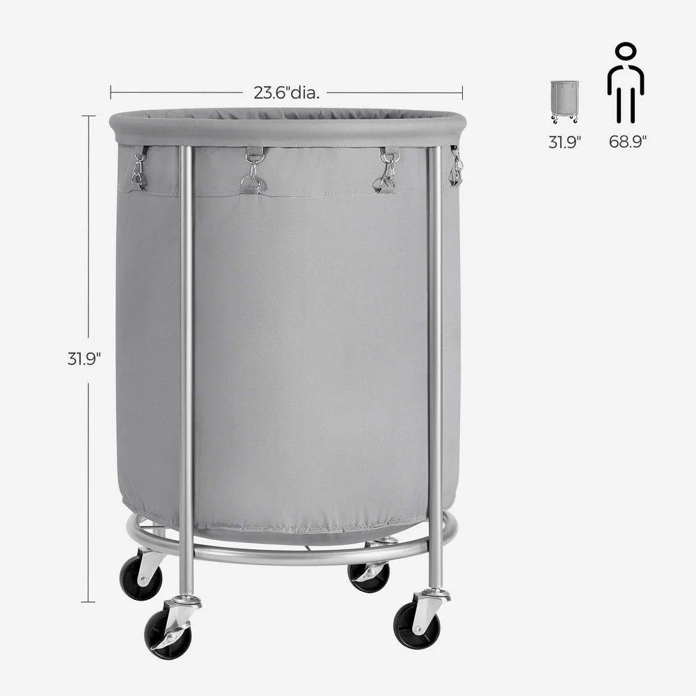 Round 45-Gallon Laundry Basket Hamper with Grey Fabric Bag Steel Frame on Wheels - Image 5
