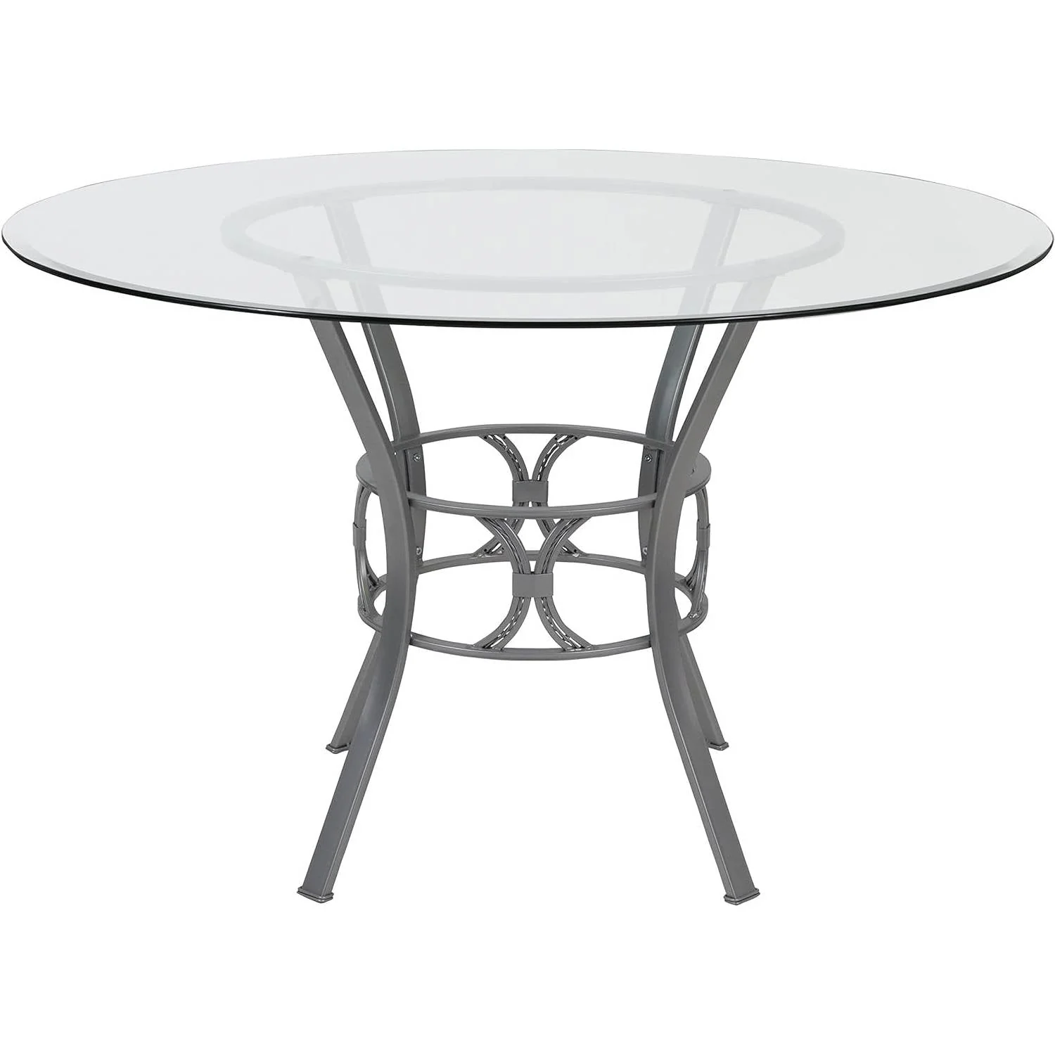 Round 48-inch Glass Top Dining Table with Silver Metal Frame - Image 2