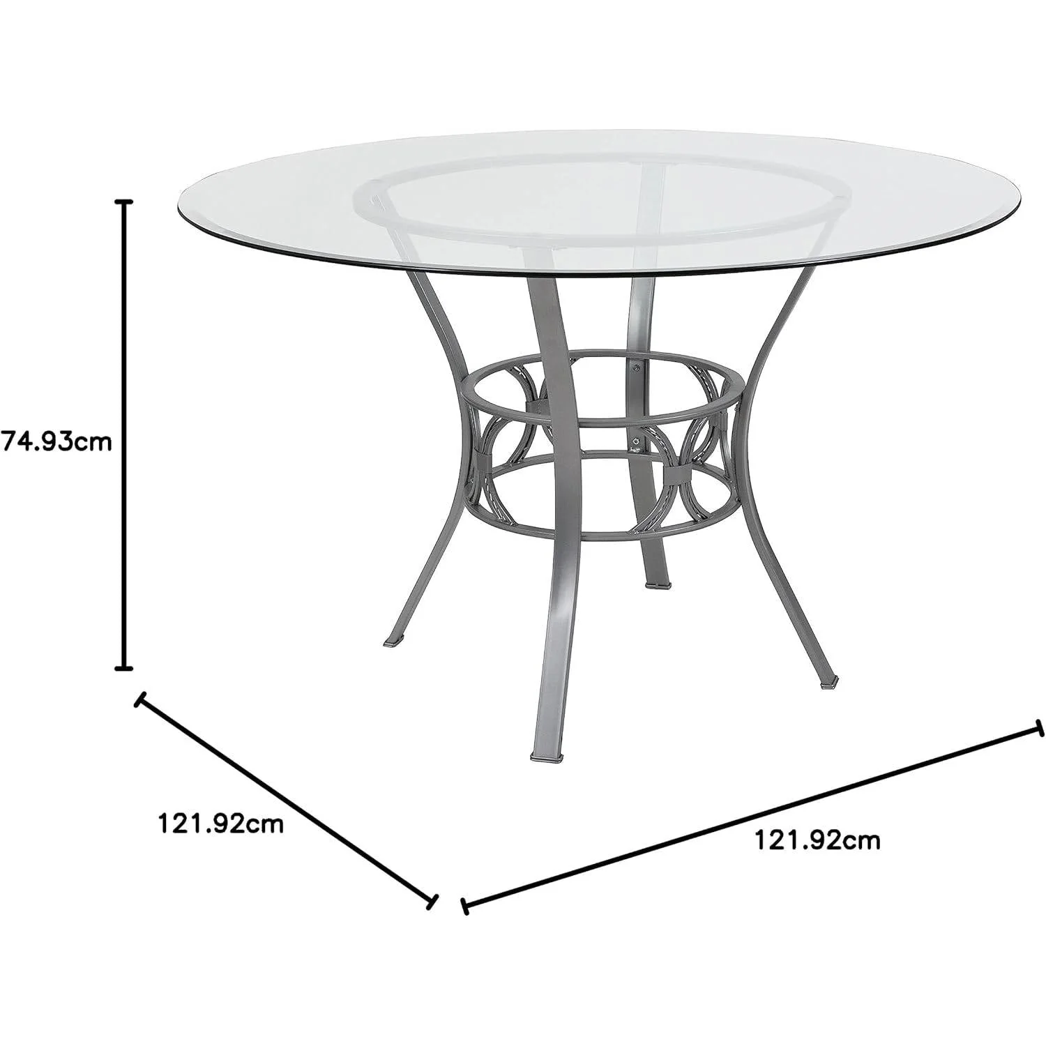 Round 48-inch Glass Top Dining Table with Silver Metal Frame - Image 3