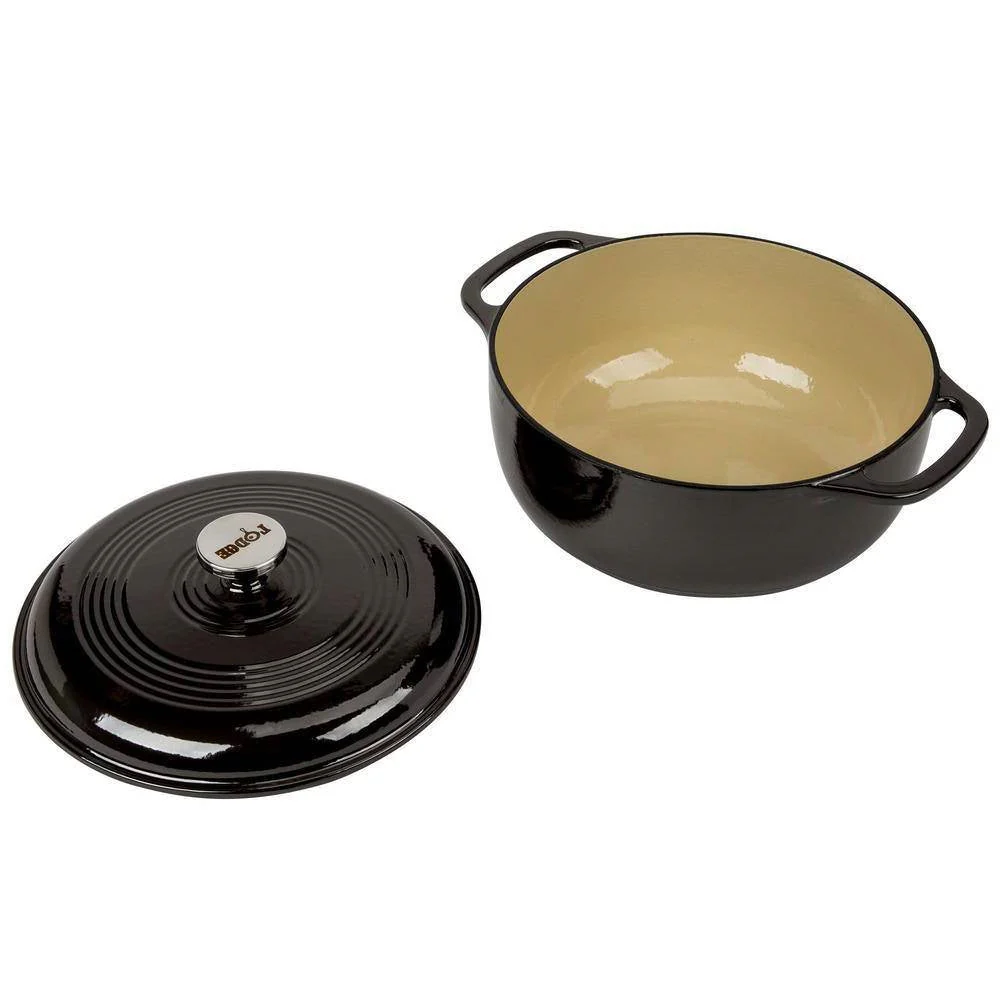 Round 6-Quart Black Enamel Cast Iron Dutch Oven with Lid - Image 2