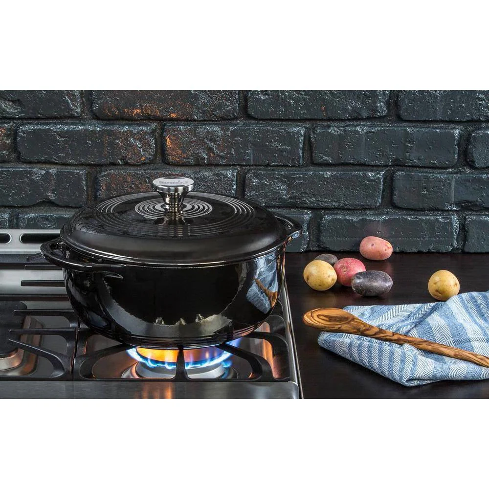 Round 6-Quart Black Enamel Cast Iron Dutch Oven with Lid - Image 3