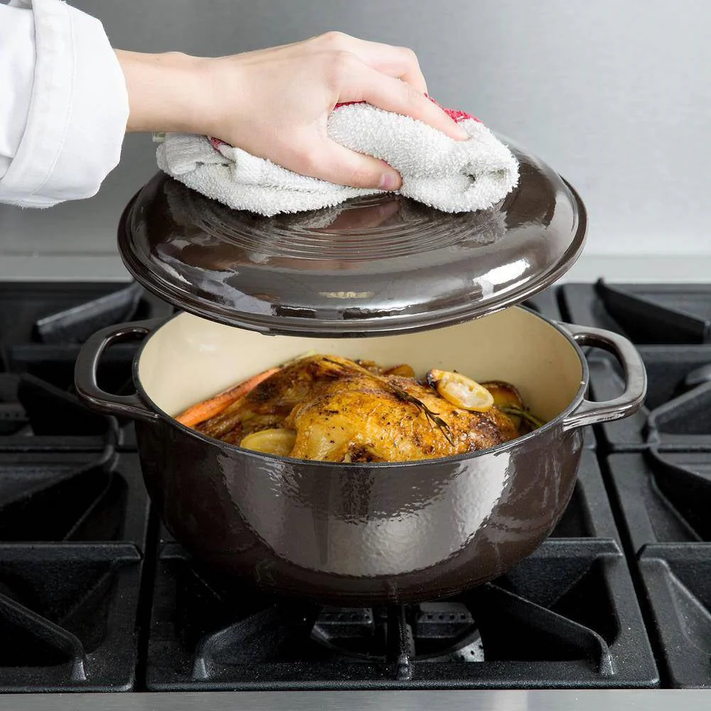 Round 6-Quart Black Enamel Cast Iron Dutch Oven with Lid - Image 4