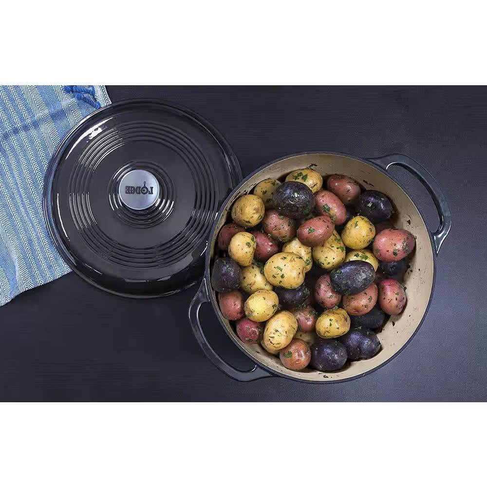 Round 6-Quart Black Enamel Cast Iron Dutch Oven with Lid - Image 5