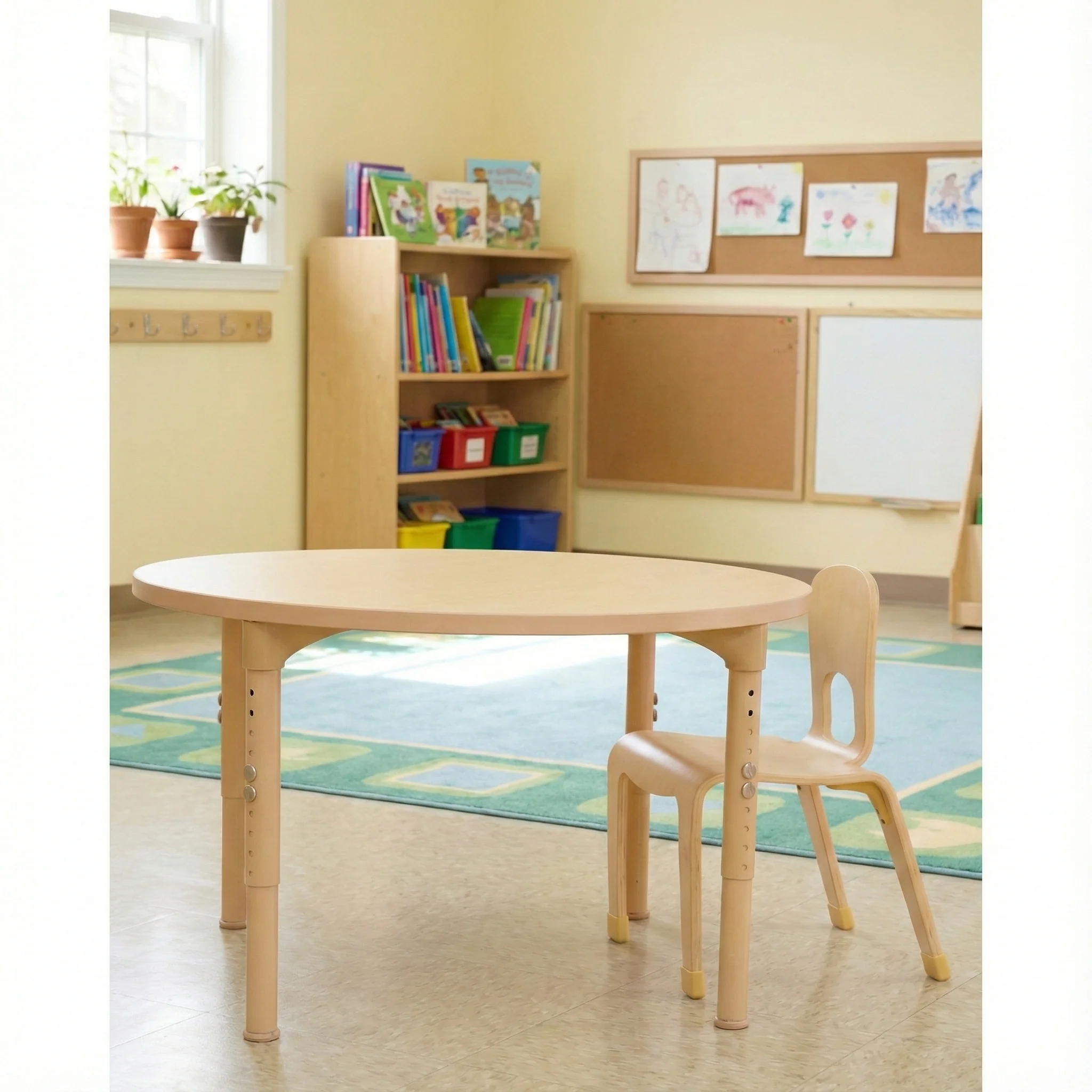 Round Adjustable Kids Table – 36" Diameter, 17" to 25" Height | Classroom, Montessori & Daycare Activity Table - Image 4
