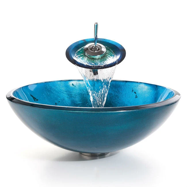 Round Blue Tempered Glass Vessel Bathroom Sink - Image 2