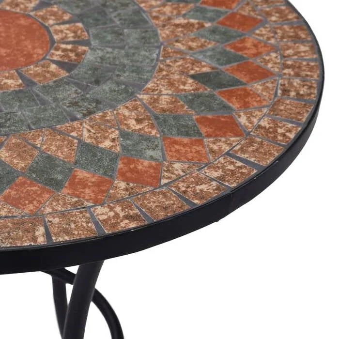 Round Outdoor Patio Bistro Table Grey/Orange Mosaic Tiles and Metal Frame - Image 2