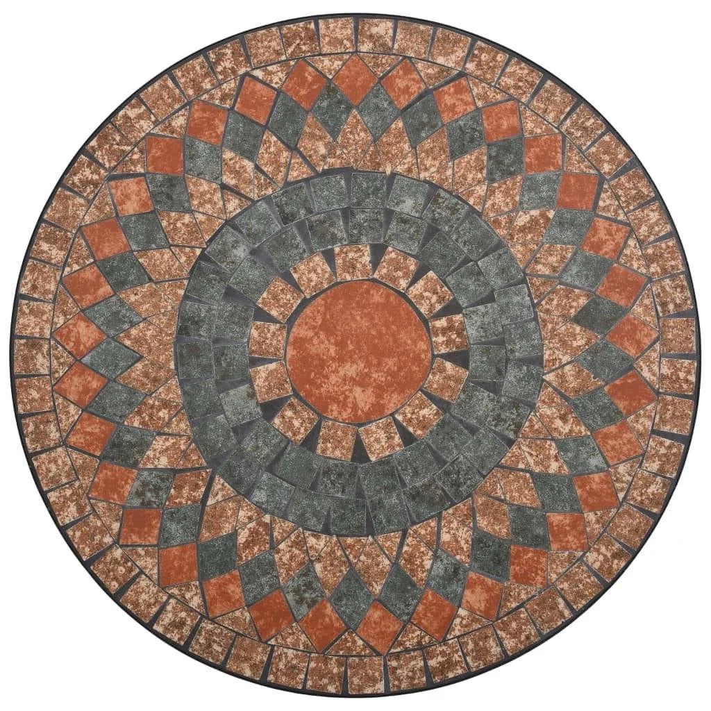 Round Outdoor Patio Bistro Table Grey/Orange Mosaic Tiles and Metal Frame - Image 3