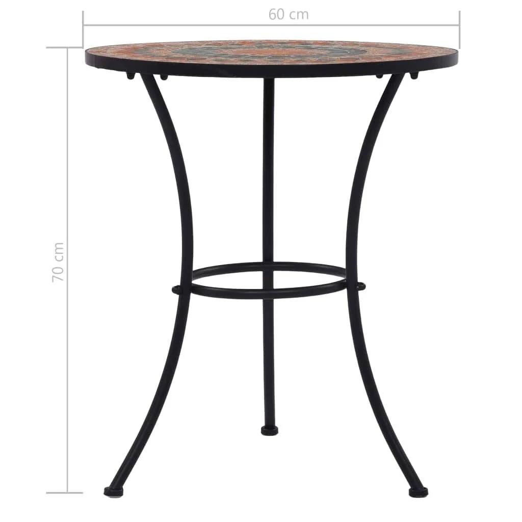 Round Outdoor Patio Bistro Table Grey/Orange Mosaic Tiles and Metal Frame - Image 5