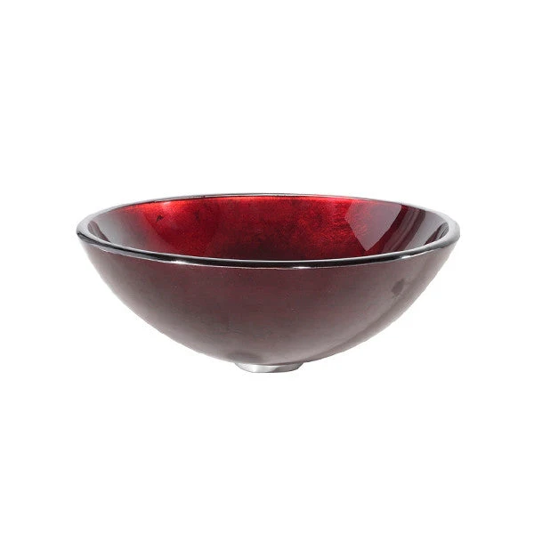 Round Red Tempered Glass Bowl Shape Vessel Bathroom Sink - Image 2