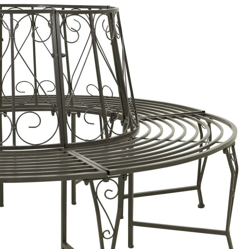 Roundabout Circular Outdoor Garden Tree Bench in Heavy Duty Grey Steel - Image 3
