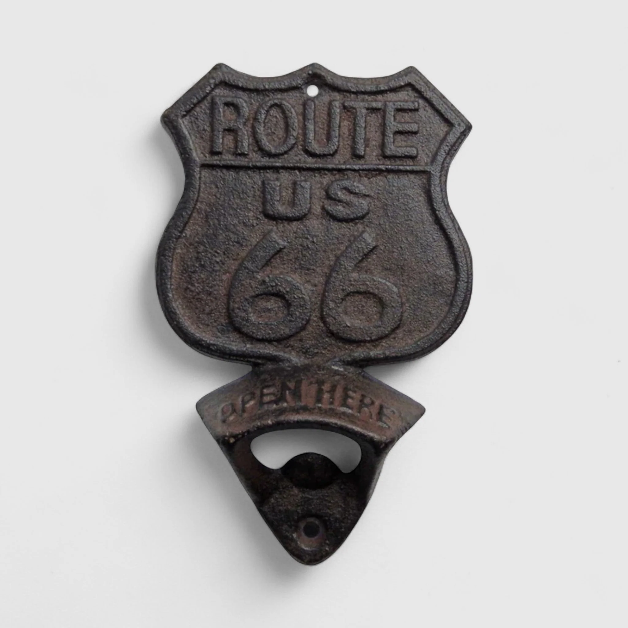 Route 66 Cast Iron Bottle Opener, Vintage Americana Bar Accessory - Image 2