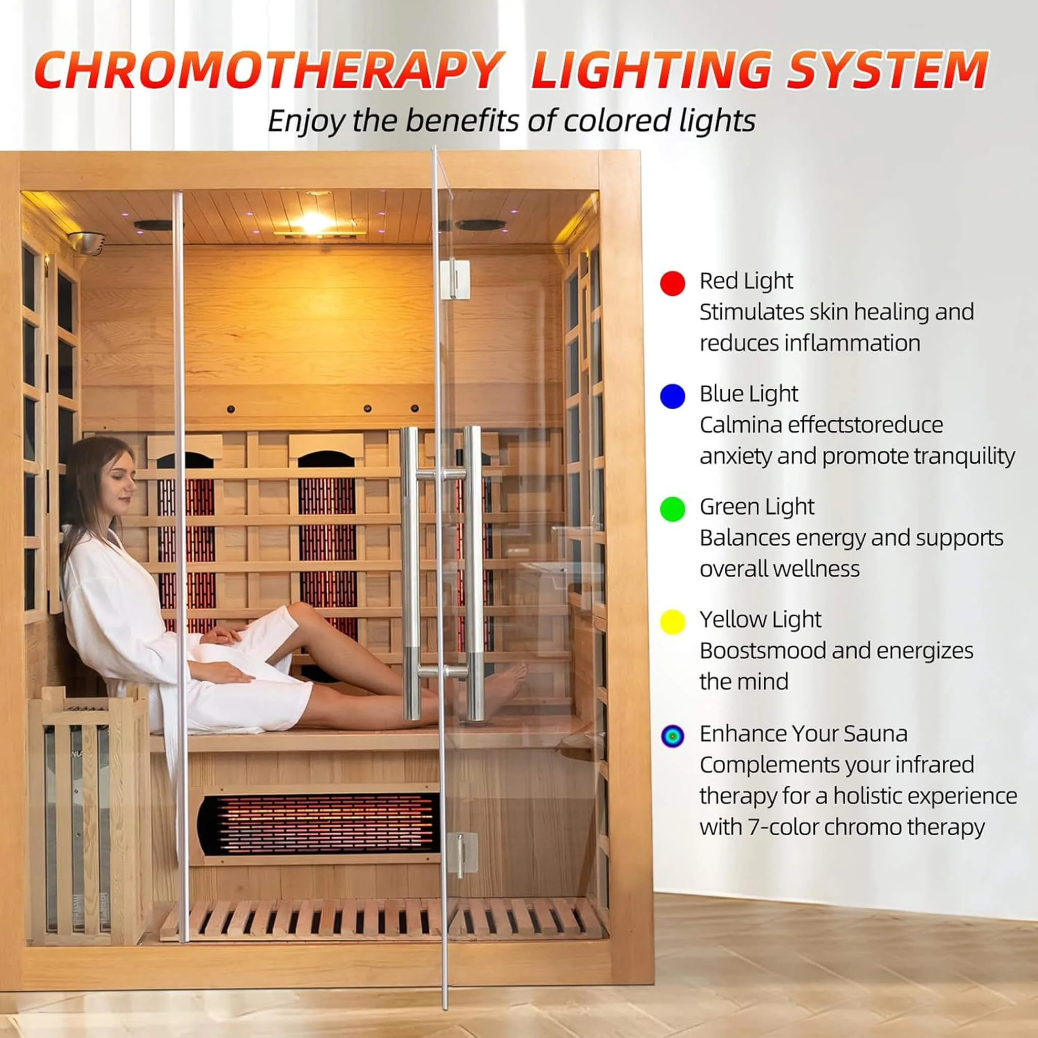 Rövia Aurora 3-Person Indoor Hybrid Sauna Room With Infrared And 4.5KW Steam Heater (SAK41592) - Image 3