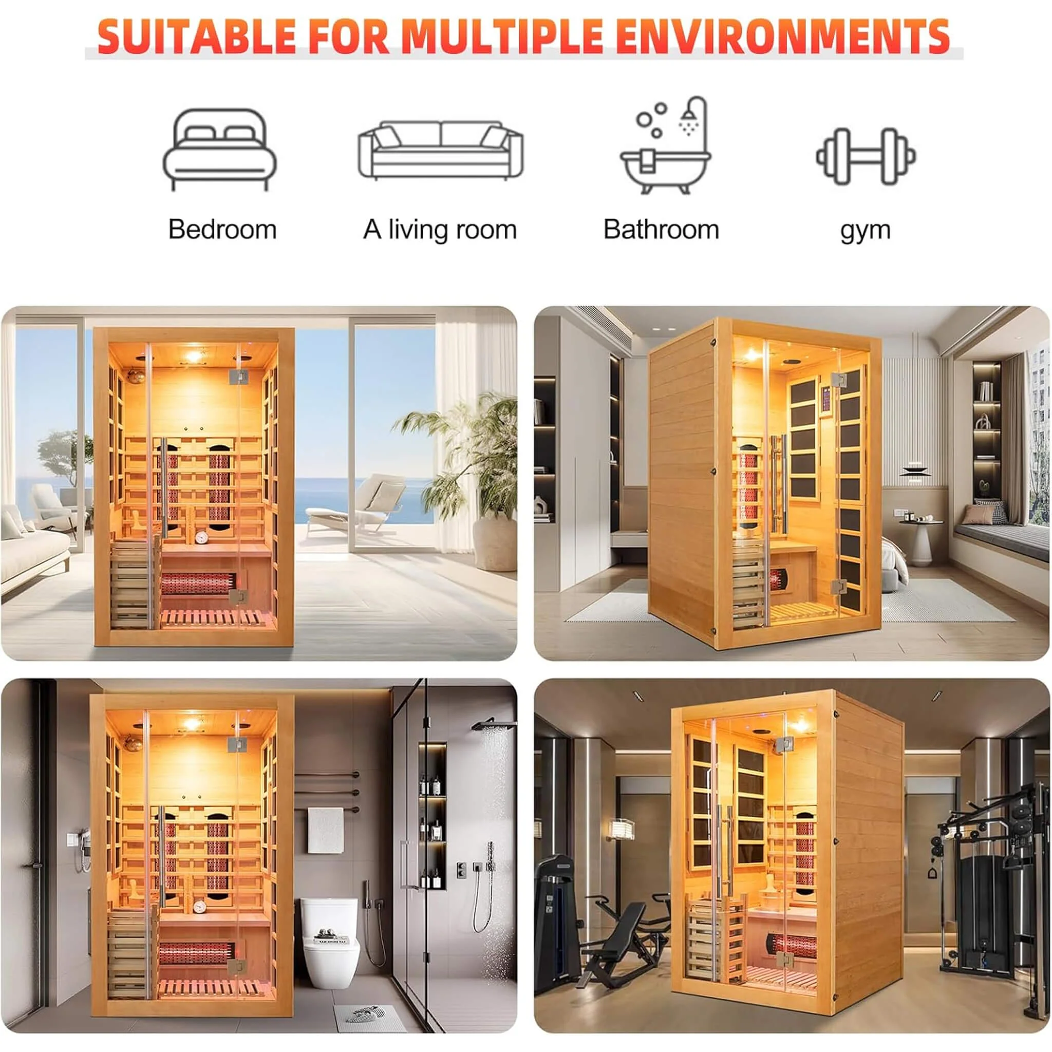 Rövia Aurora 3-Person Indoor Hybrid Sauna Room With Infrared And 4.5KW Steam Heater (SAK41592) - Image 4