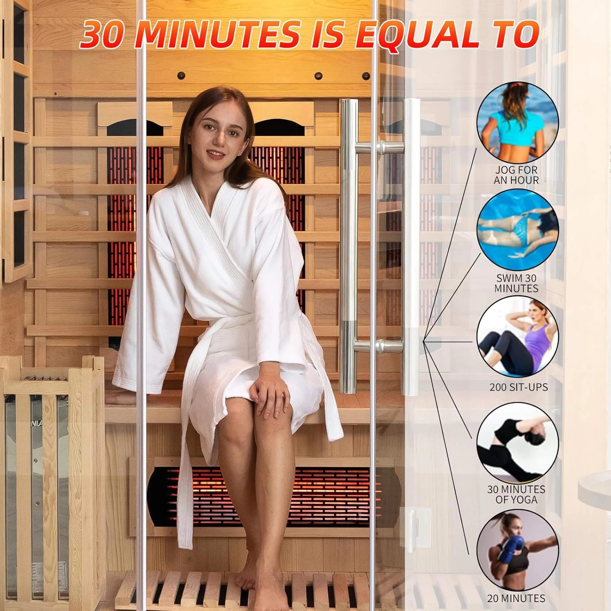 Rövia Aurora 3-Person Indoor Hybrid Sauna Room With Infrared And 4.5KW Steam Heater (SAK41592) - Image 5