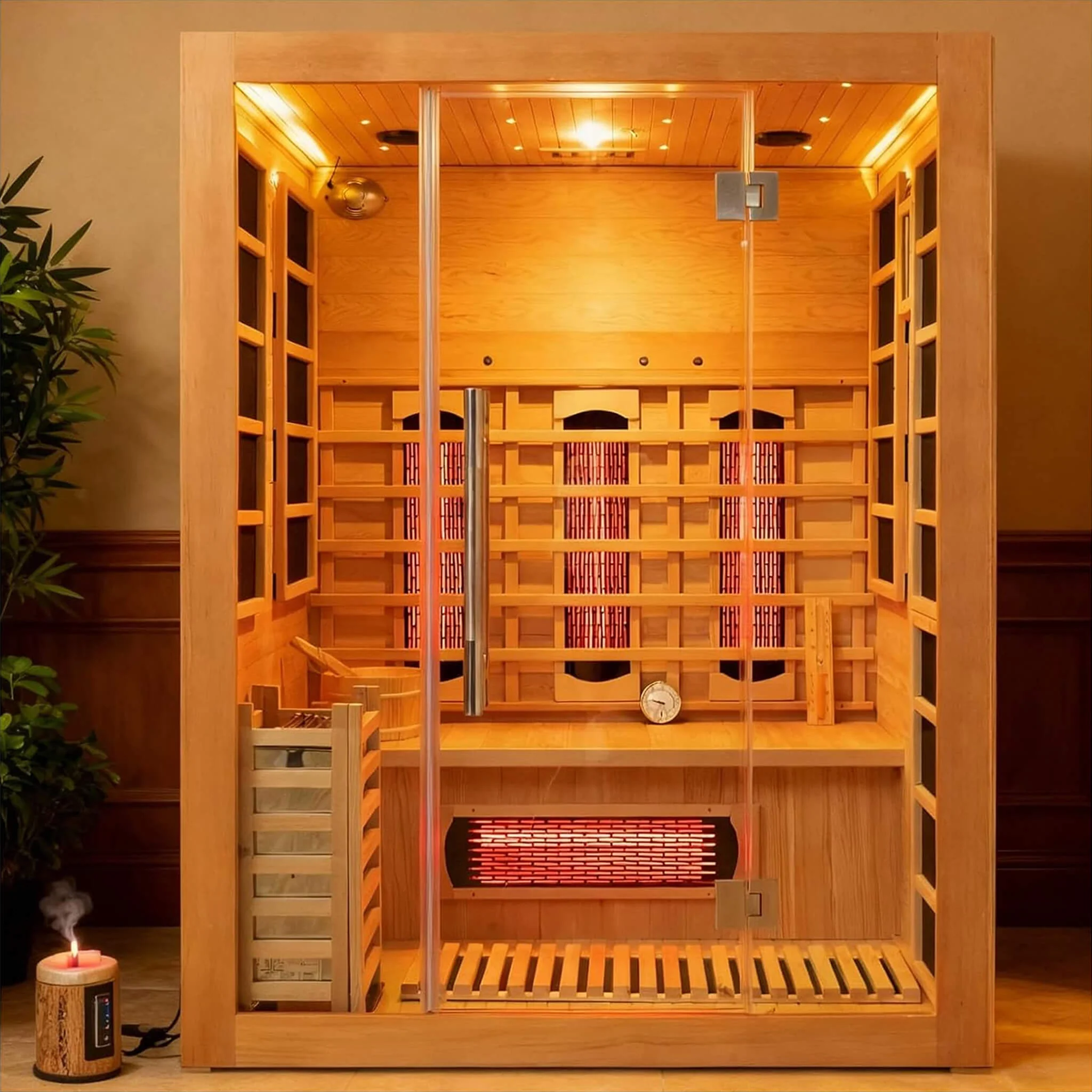 Rövia Aurora 3-Person Indoor Hybrid Sauna Room With Infrared And 4.5KW Steam Heater (SAK41592) - Image 8