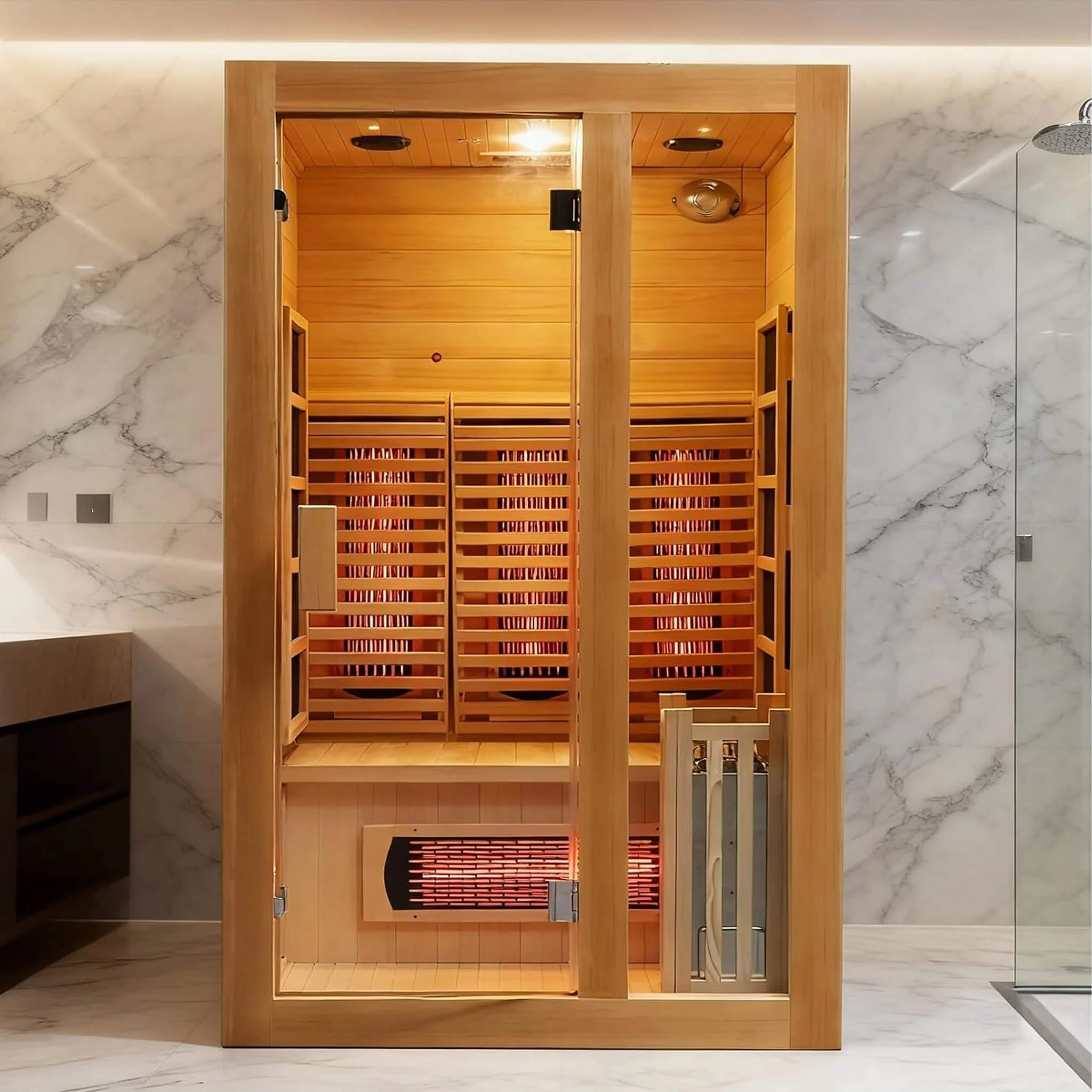 Rövia Luma 2-Person Indoor Hybrid Sauna Room With Infrared And 3.5KW Steam Heater (SAK83750) - Image 3