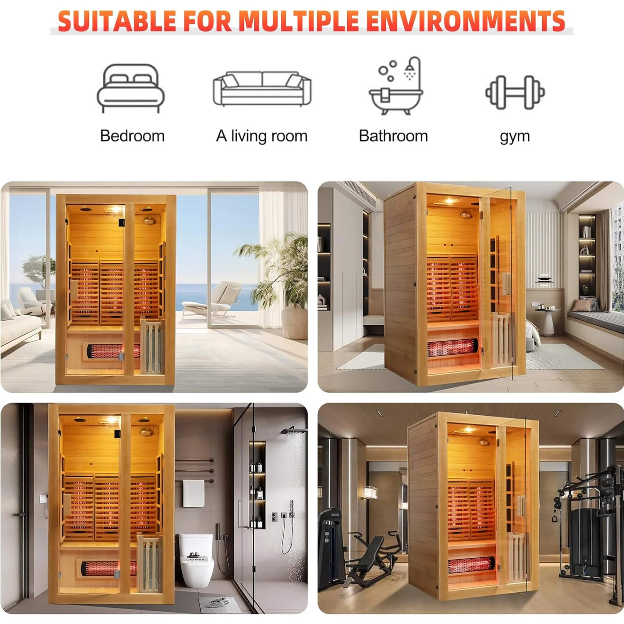 Rövia Luma 2-Person Indoor Hybrid Sauna Room With Infrared And 3.5KW Steam Heater (SAK83750) - Image 6