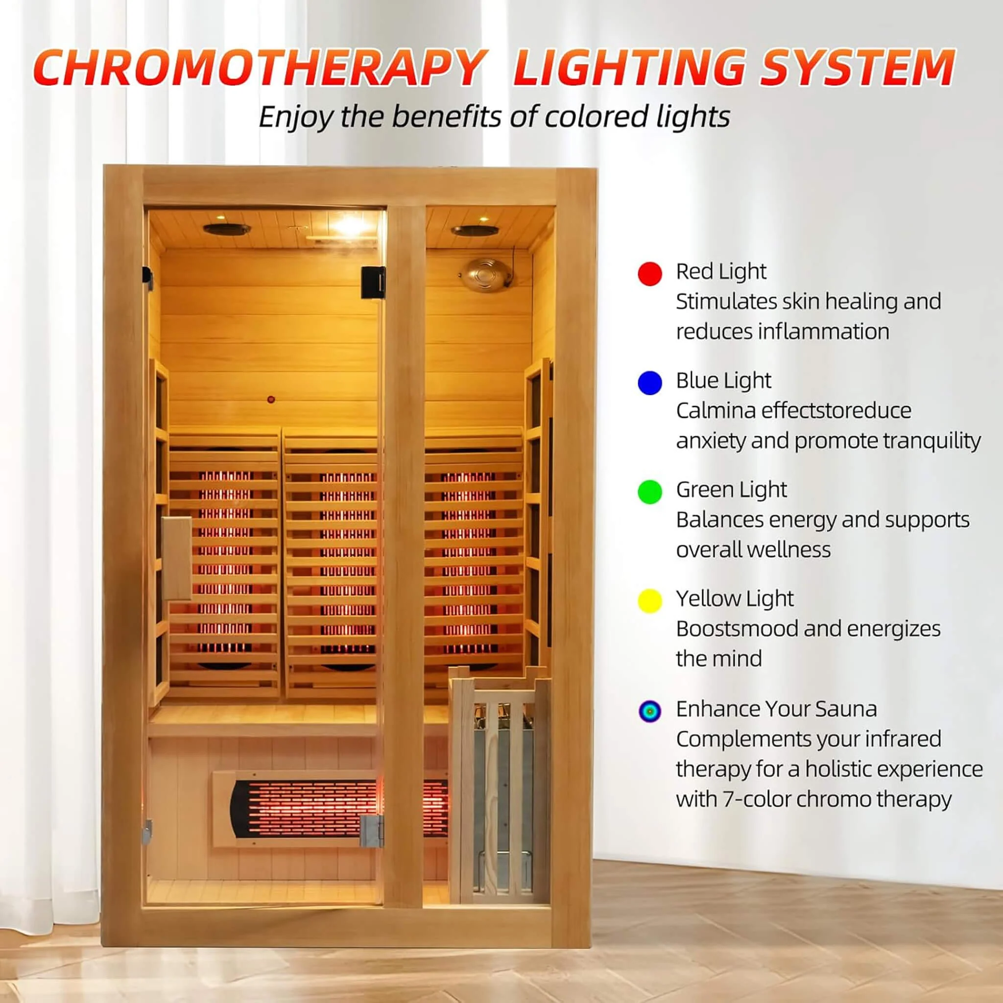 Rövia Luma 2-Person Indoor Hybrid Sauna Room With Infrared And 3.5KW Steam Heater (SAK83750) - Image 7