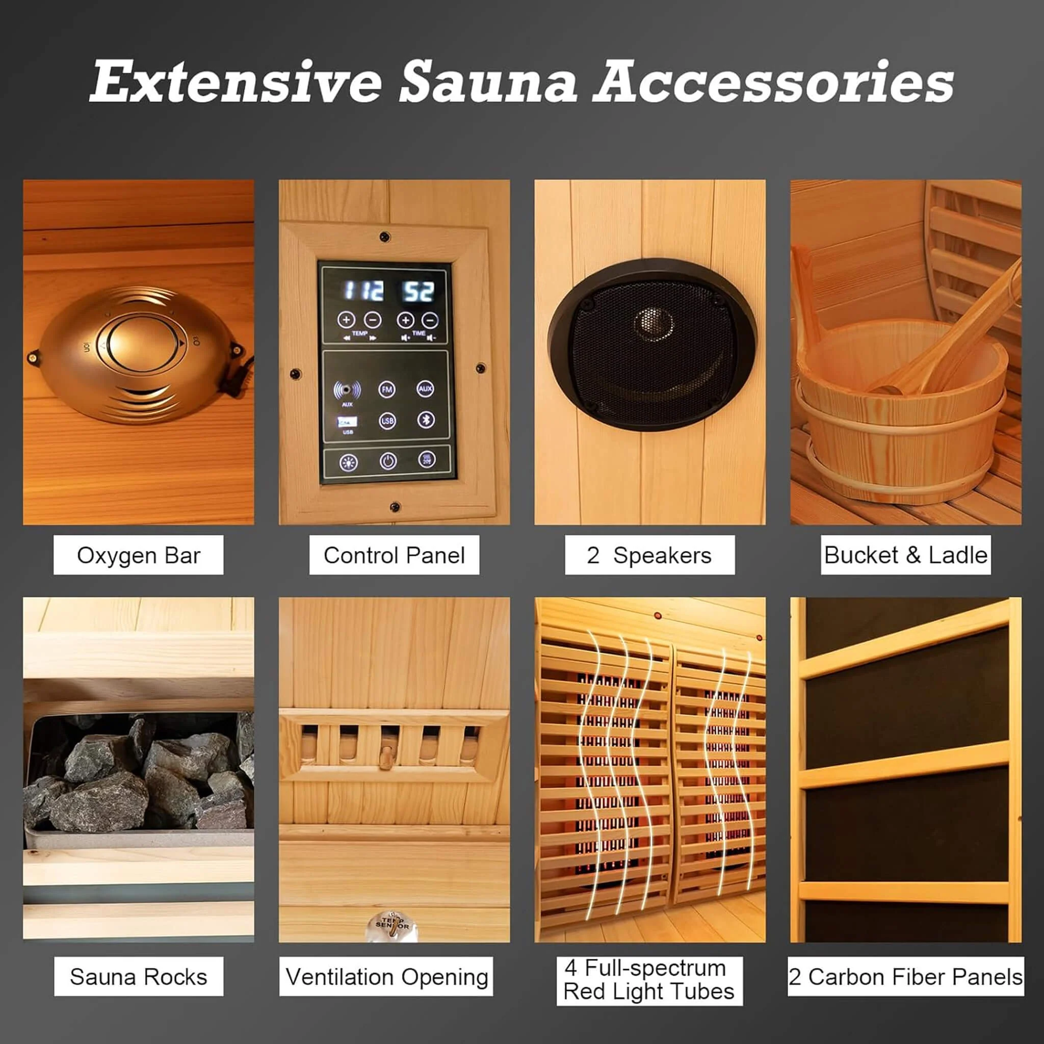 Rövia Luma 2-Person Indoor Hybrid Sauna Room With Infrared And 3.5KW Steam Heater (SAK83750) - Image 8