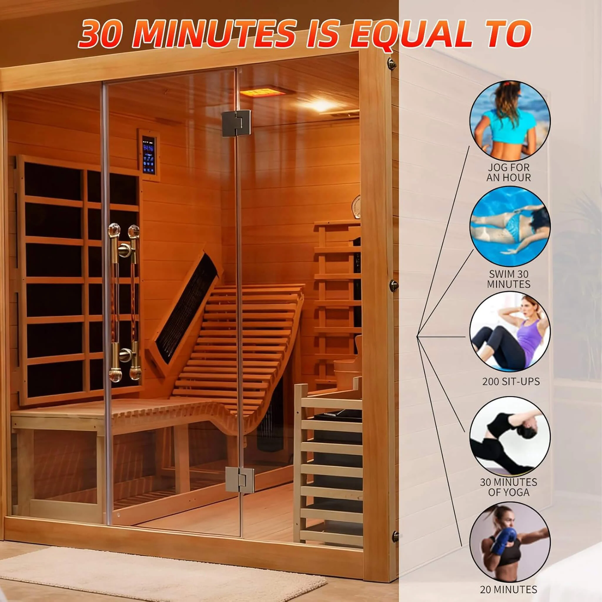 Rövia Oasis 3-Person Indoor Hybrid Sauna Room With Built-In Lounge Chair (SAK35182) - Image 6