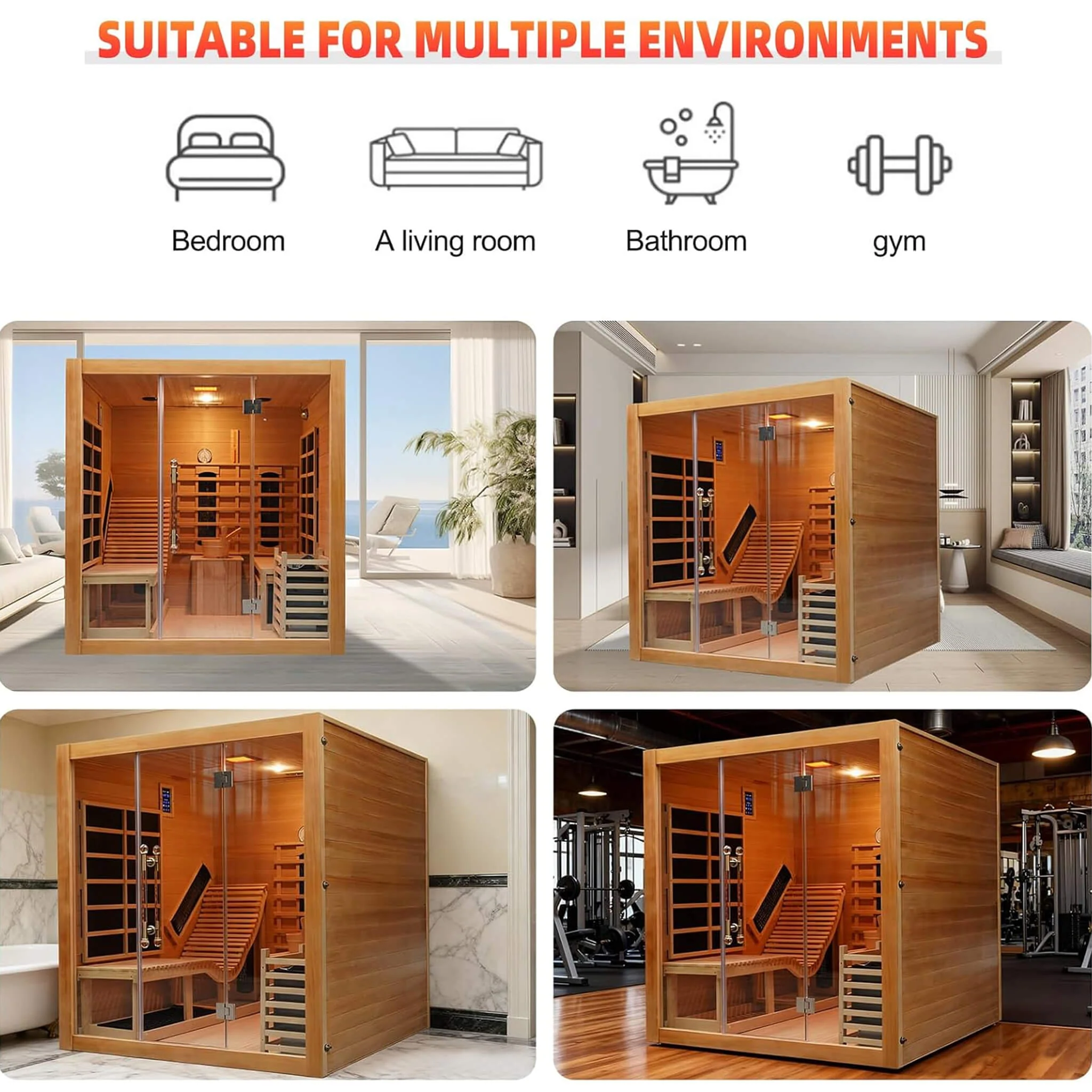 Rövia Oasis 3-Person Indoor Hybrid Sauna Room With Built-In Lounge Chair (SAK35182) - Image 7