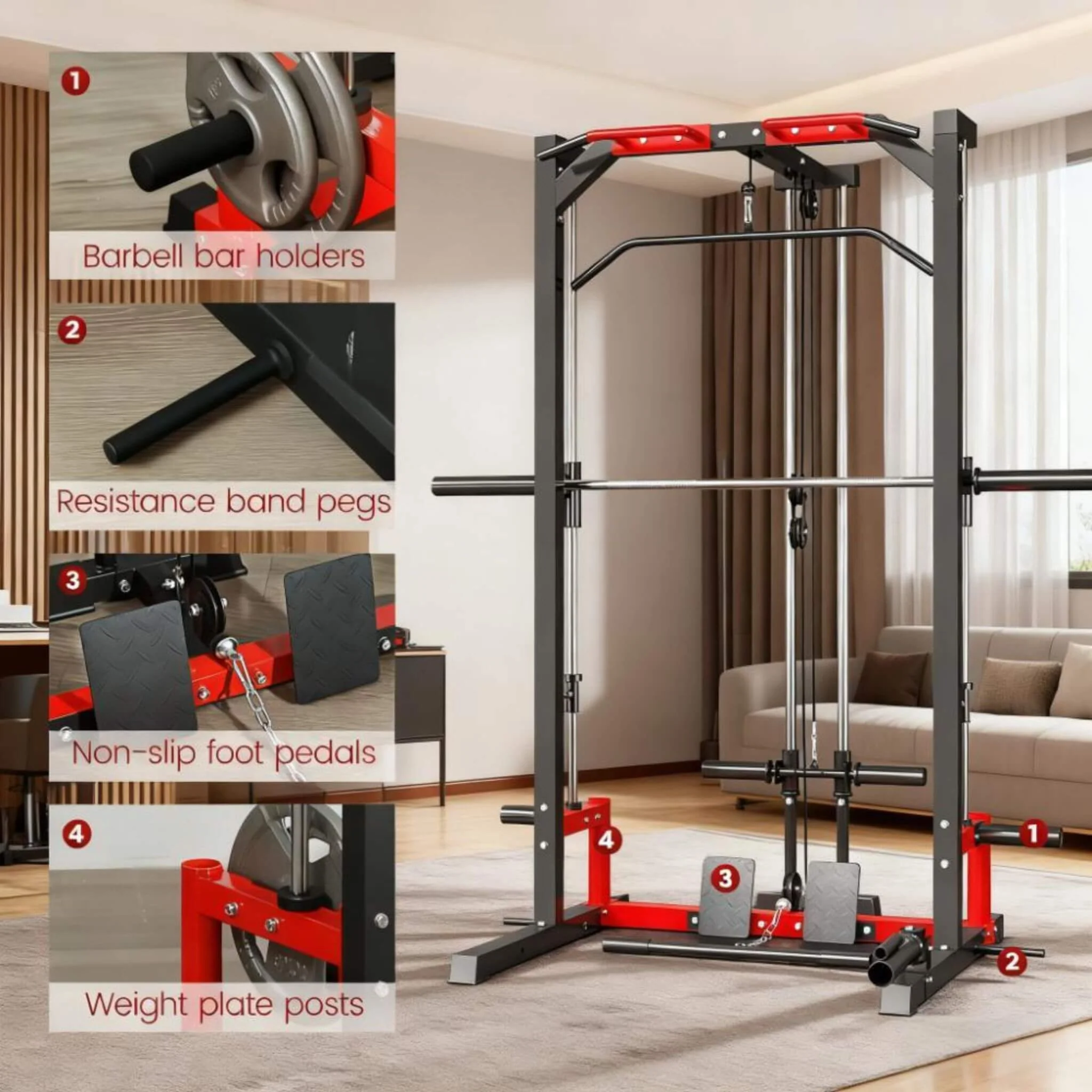 Rovix All-In-One Home Gym Squat Rack With Pull Up And Lat System (SAK95431) - Image 6