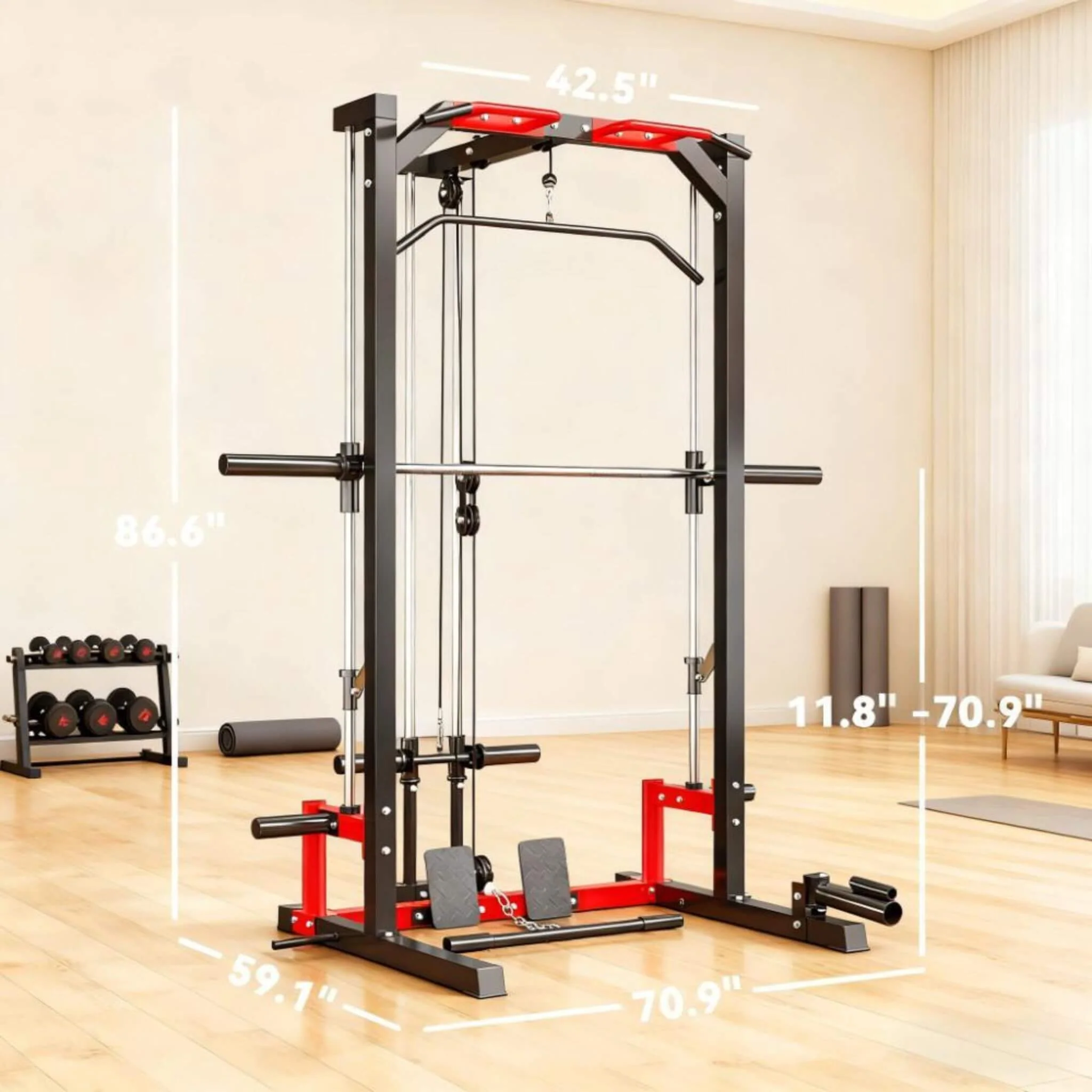 Rovix All-In-One Home Gym Squat Rack With Pull Up And Lat System (SAK95431) - Image 9
