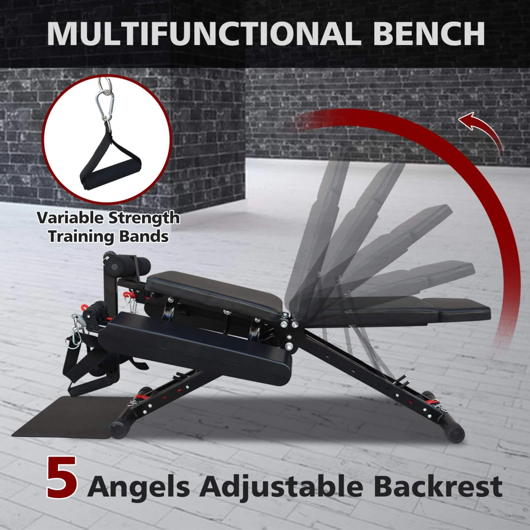 Rovix Foldable Multi-Functional Weight Bench For Full-Body Workouts With Resistance Bands, Footrest, And Leg Extender (SAK73642) - Image 6