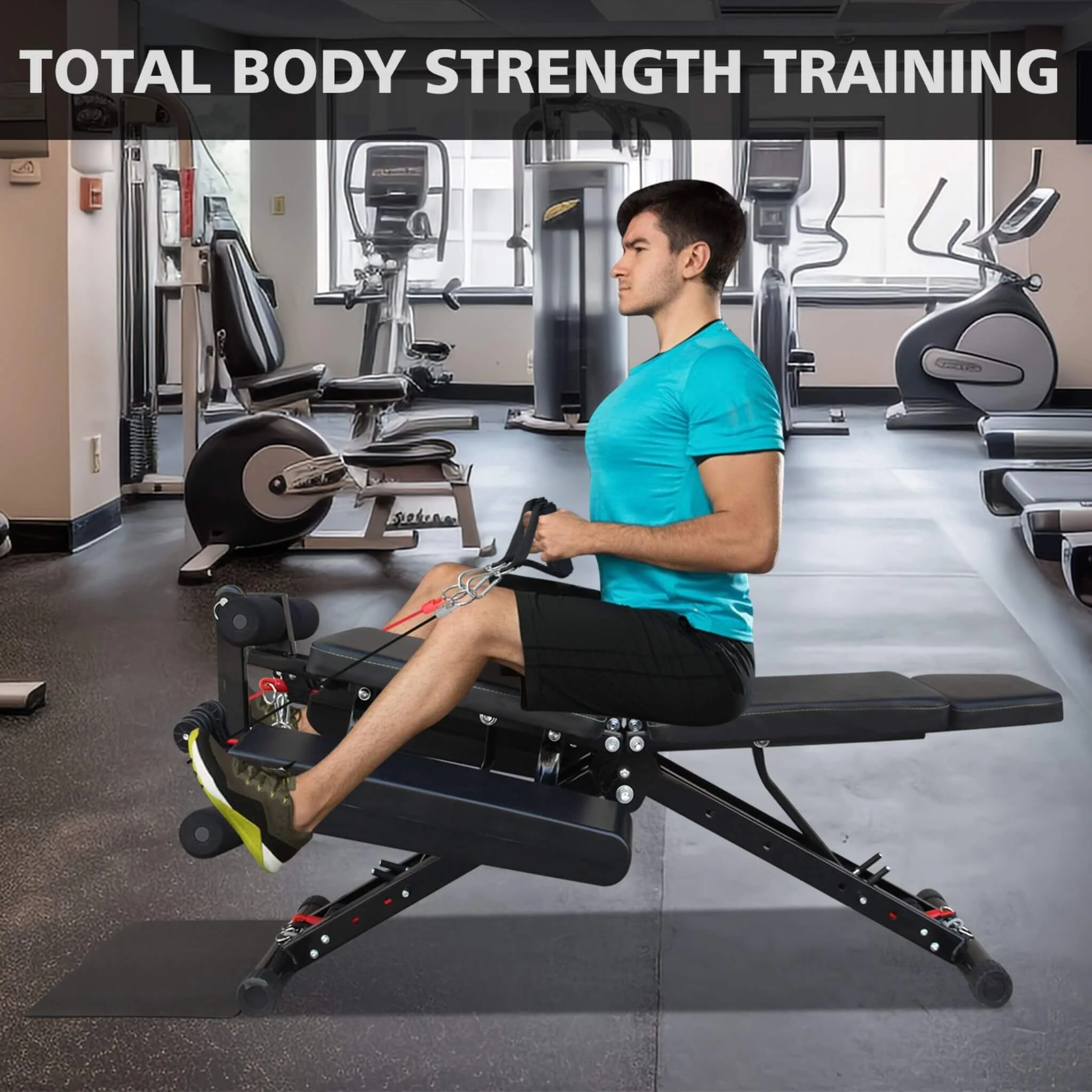 Rovix Foldable Multi-Functional Weight Bench For Full-Body Workouts With Resistance Bands, Footrest, And Leg Extender (SAK73642) - Image 7