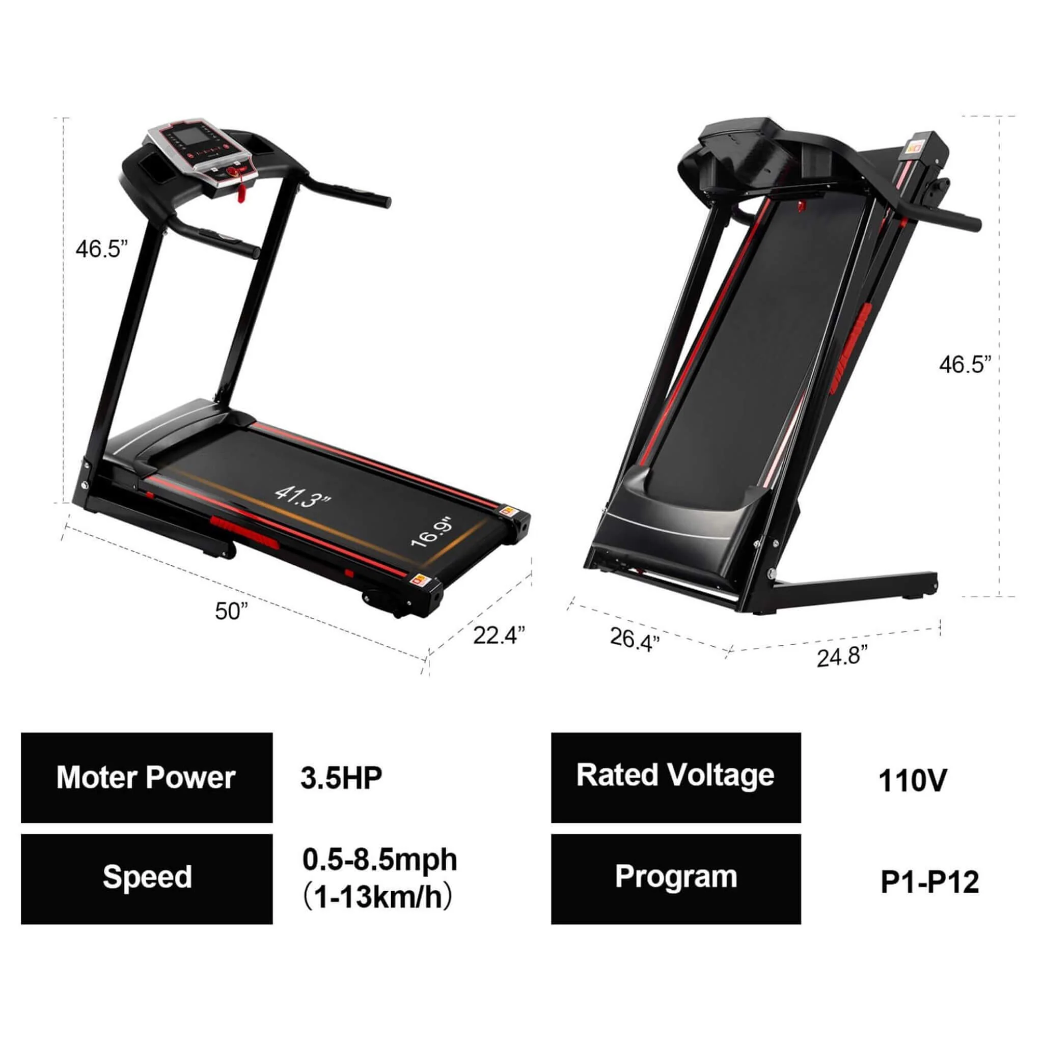 Rovix Portable 3.5HP Space Saving Folding Treadmill W/ Incline & 12 Preset Programs (SAK29735) - Image 13