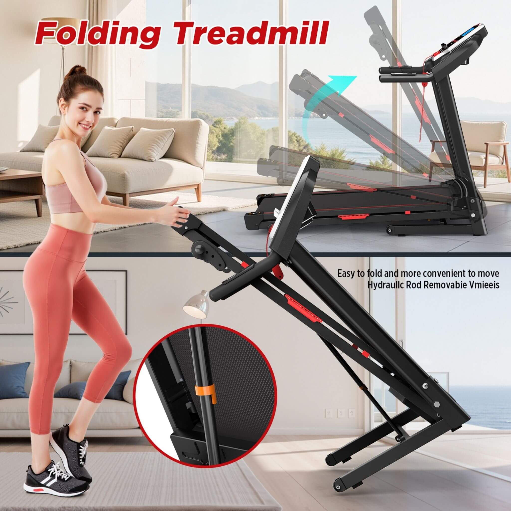 Rovix Portable 3.5HP Space Saving Folding Treadmill W/ Incline & 12 Preset Programs (SAK29735) - Image 2