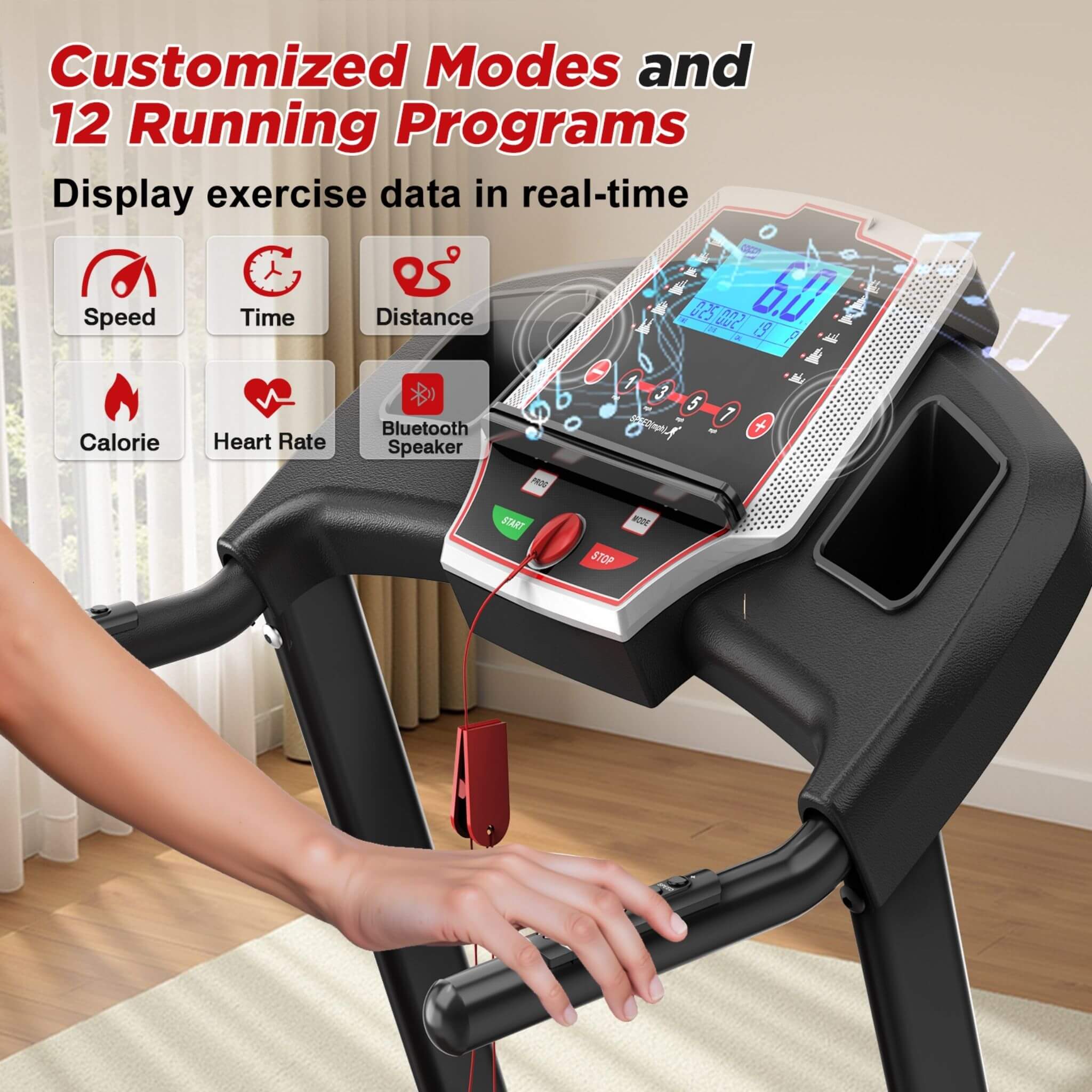 Rovix Portable 3.5HP Space Saving Folding Treadmill W/ Incline & 12 Preset Programs (SAK29735) - Image 6