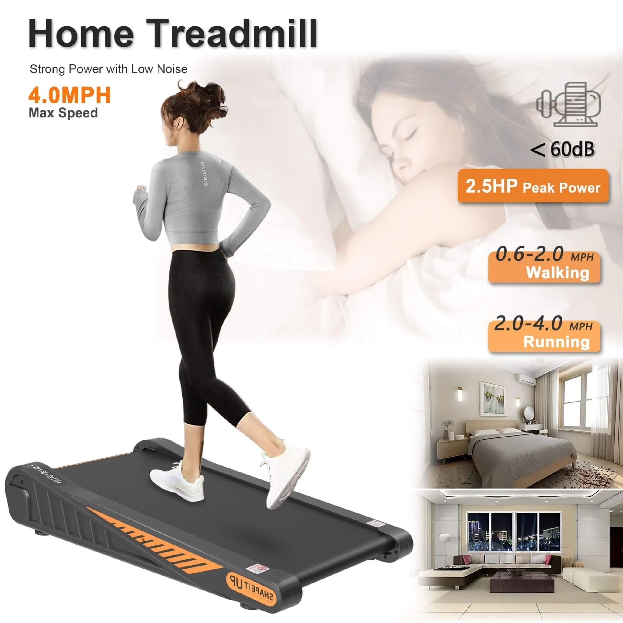 Rovix Portable Compact 2HP Under Desk Treadmill With Safety Key And Wheels for Home And Office Workouts (SAK72810) - Image 7