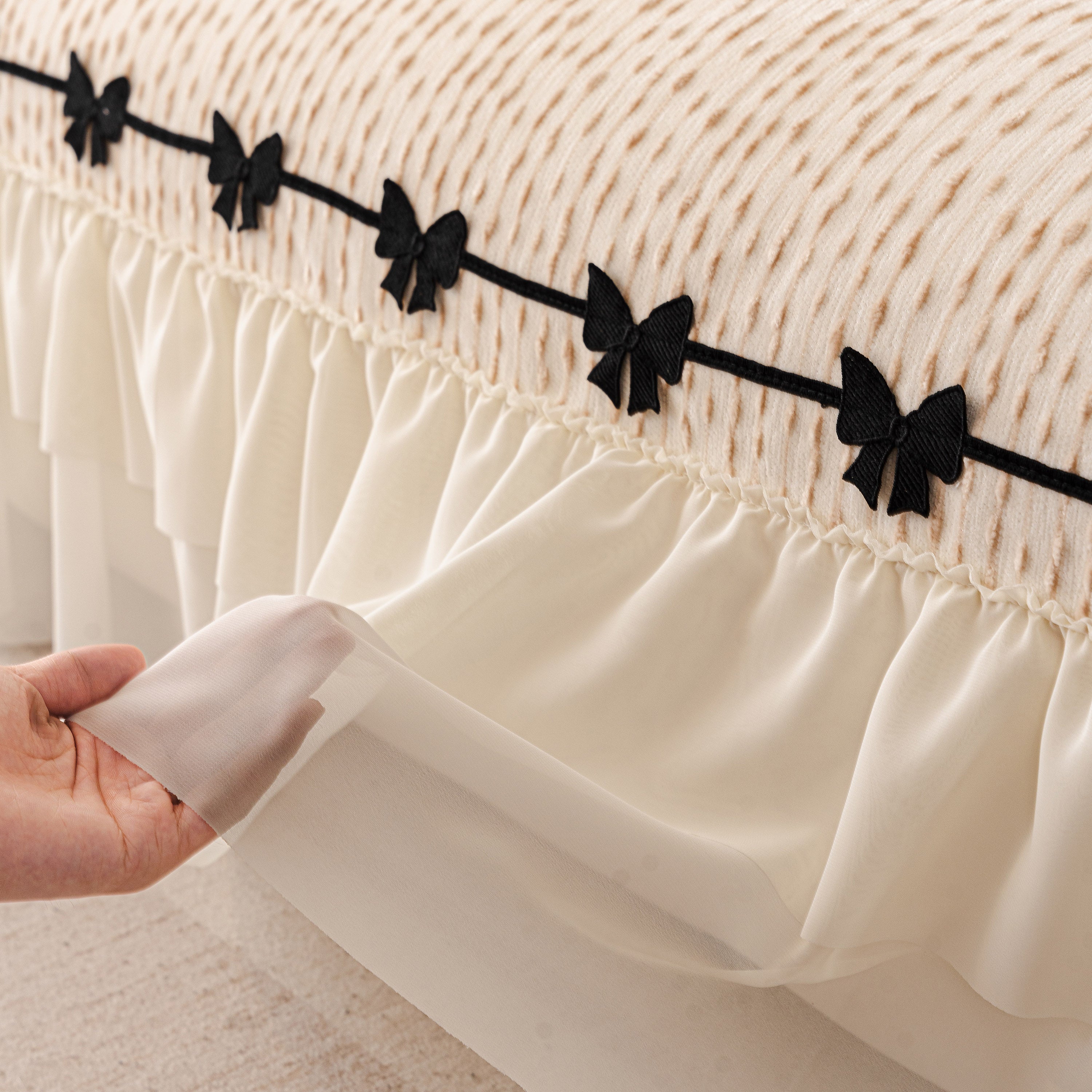 Ruffled Sofa Cover with Bowknot Decor, French Country Style Skirted Couch Slipcover - Image 15