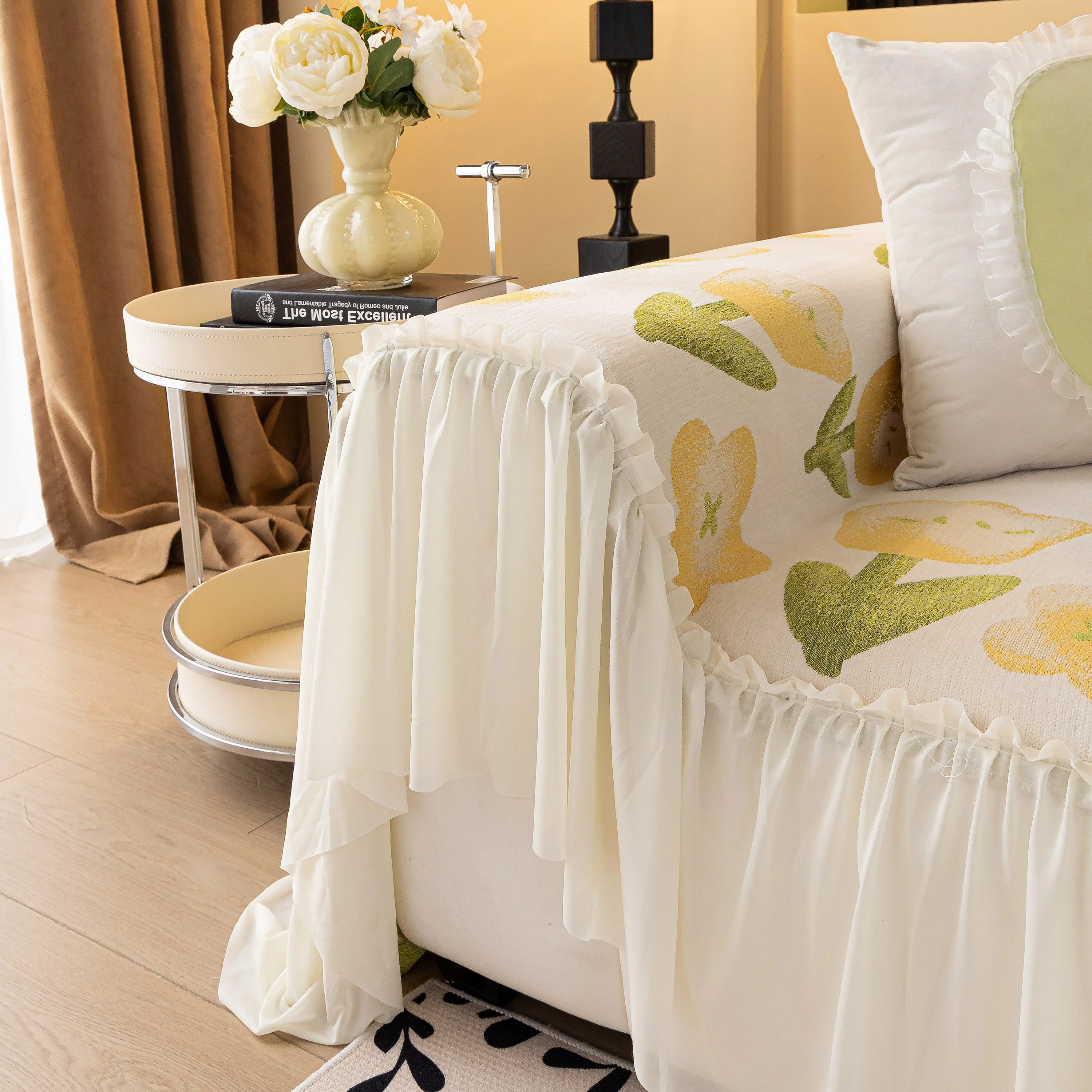 Ruffled Sweet Floral Sofa Cover with Skirt, Soft and Decorative Couch Throw Cover - Image 16