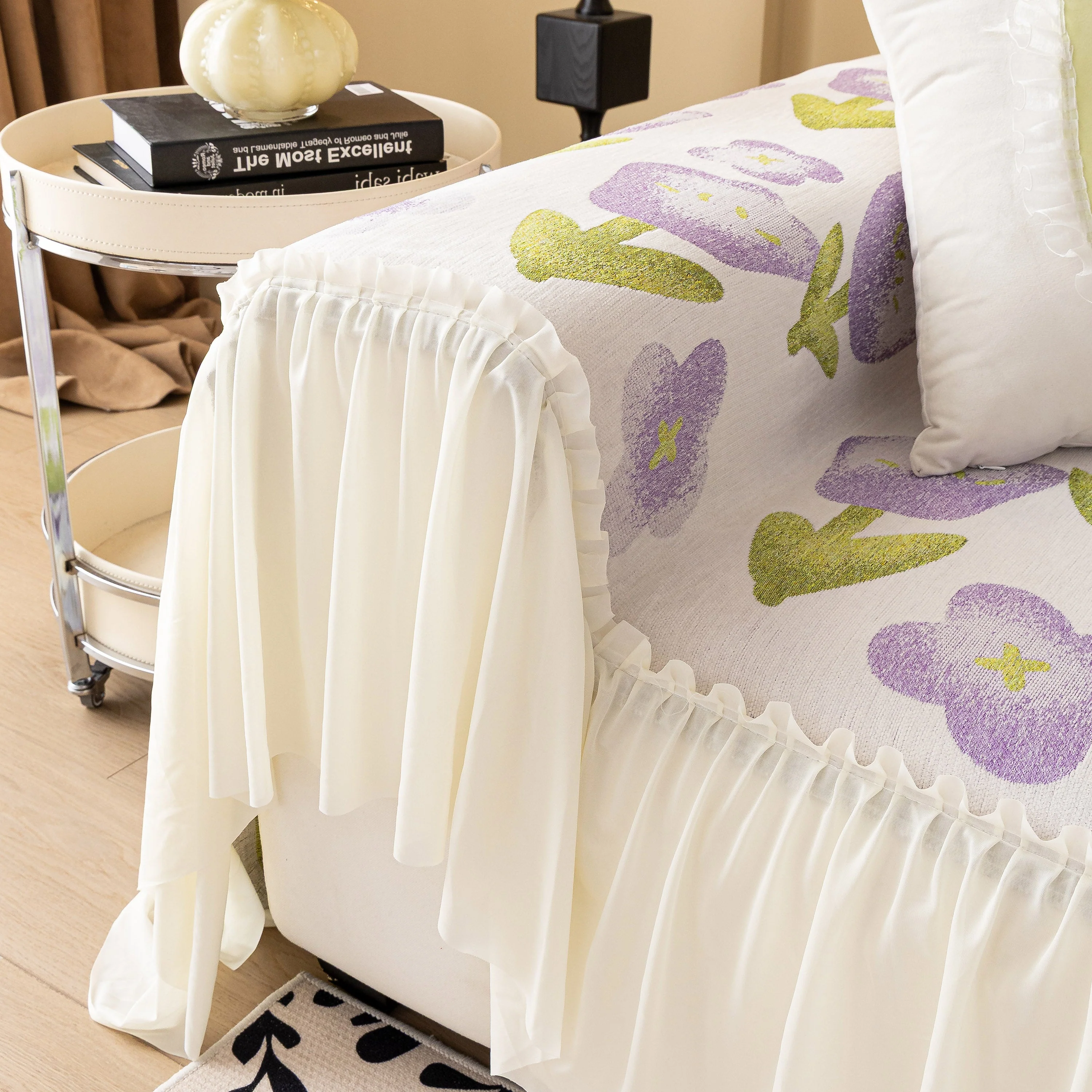Ruffled Sweet Floral Sofa Cover with Skirt, Soft and Decorative Couch Throw Cover - Image 58
