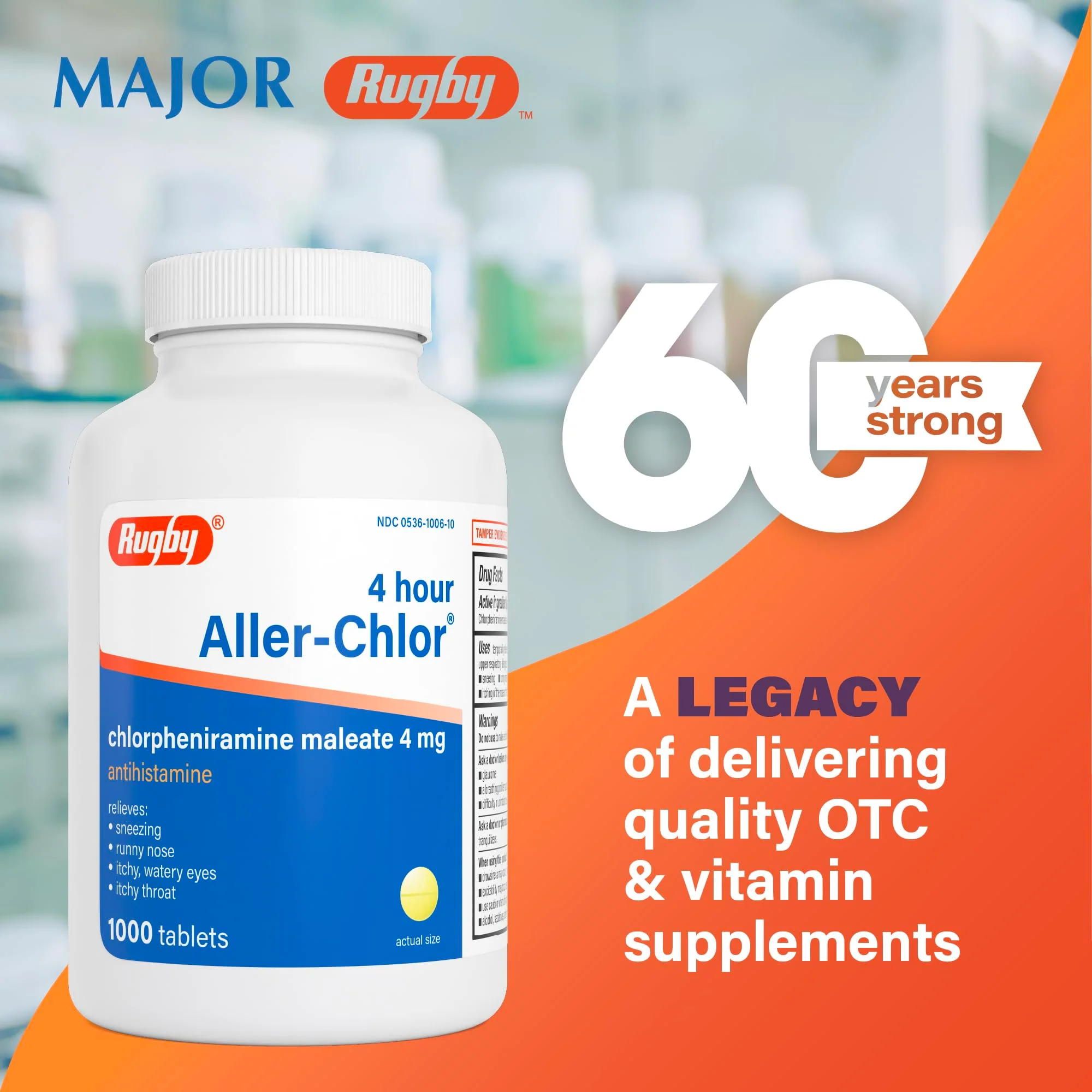 Rugby 4 Hour Aller-chlor - Chlorpheniramine Maleate 4 mg - Antihistamine - 1000 Tablets (1 Pack) - Image 7