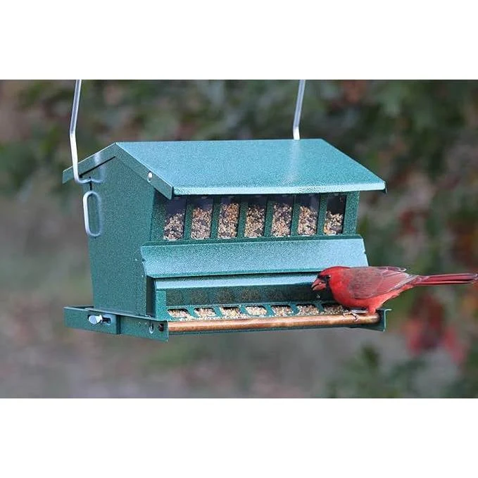 Rugged Green Metal Squirrel-Proof Bird Feeder with Easy-Refill Top - Image 2