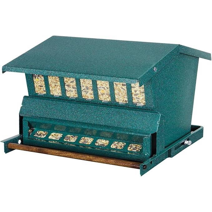 Rugged Green Metal Squirrel-Proof Bird Feeder with Easy-Refill Top - Image 3