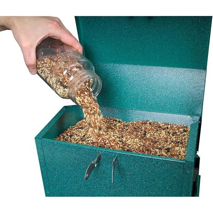Rugged Green Metal Squirrel-Proof Bird Feeder with Easy-Refill Top - Image 5