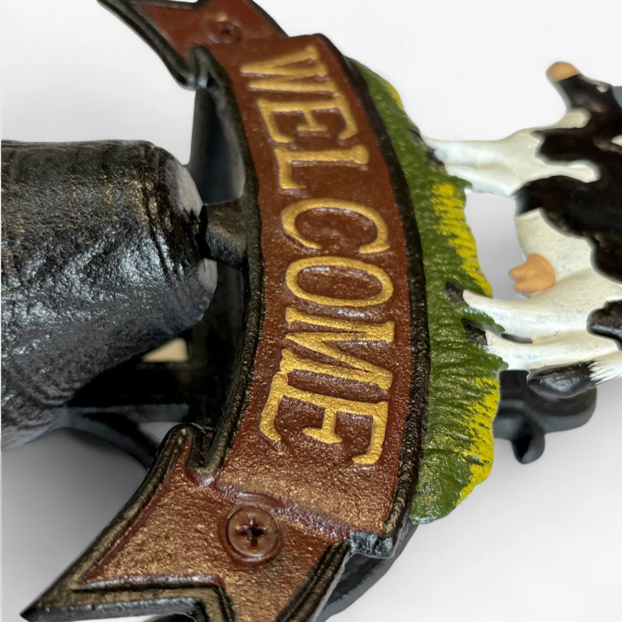 Rustic Cast Iron Cow Welcome Bell Sign, Farmhouse Door Decor - Image 2