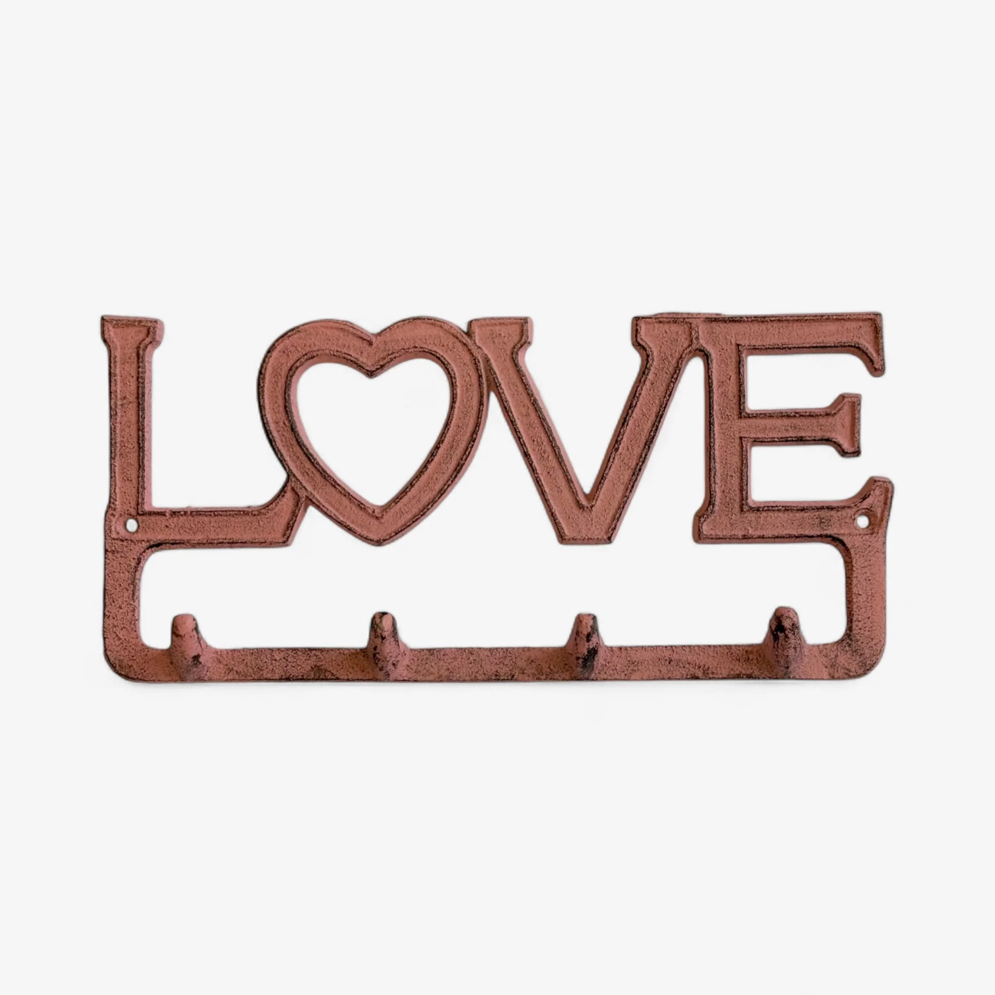 Rustic Cast Iron Love Hook Rack with Heart, Romantic Wall Organizer - Image 2
