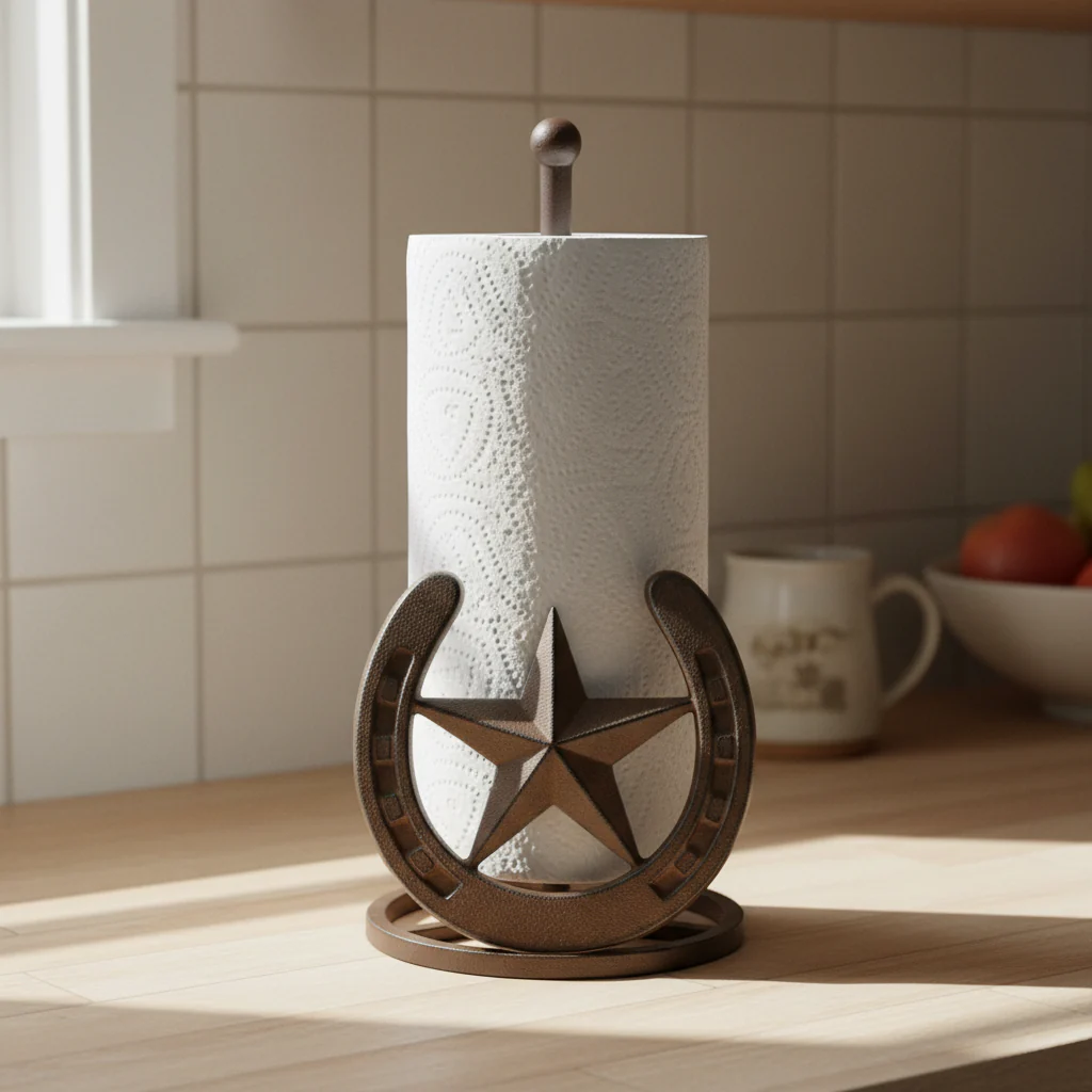 Star & Horseshoe Paper Towel Holder, Western Cast Iron Decor